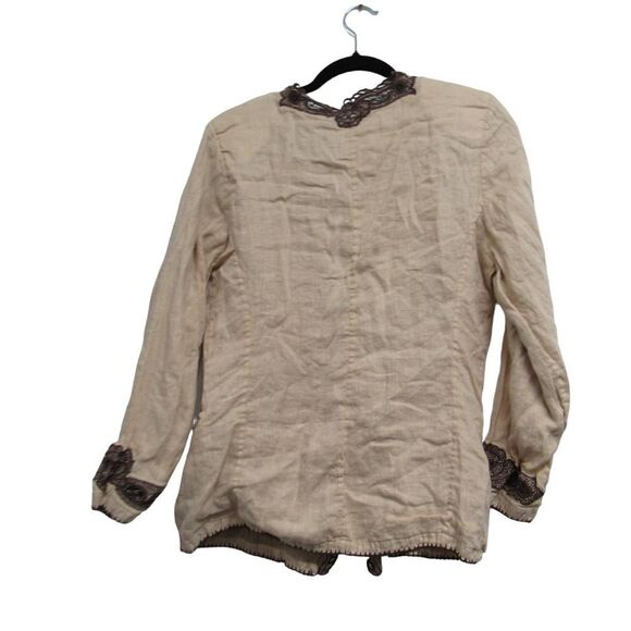 Chasing Unicorns Everyday is a Winding Road Linen Cutwork Blazer SZ Small - Picture 5 of 5